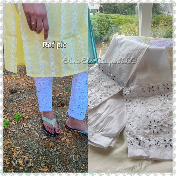 New White mirrorwork embroidered chikankari ankle length pant - Picture 8 of 8